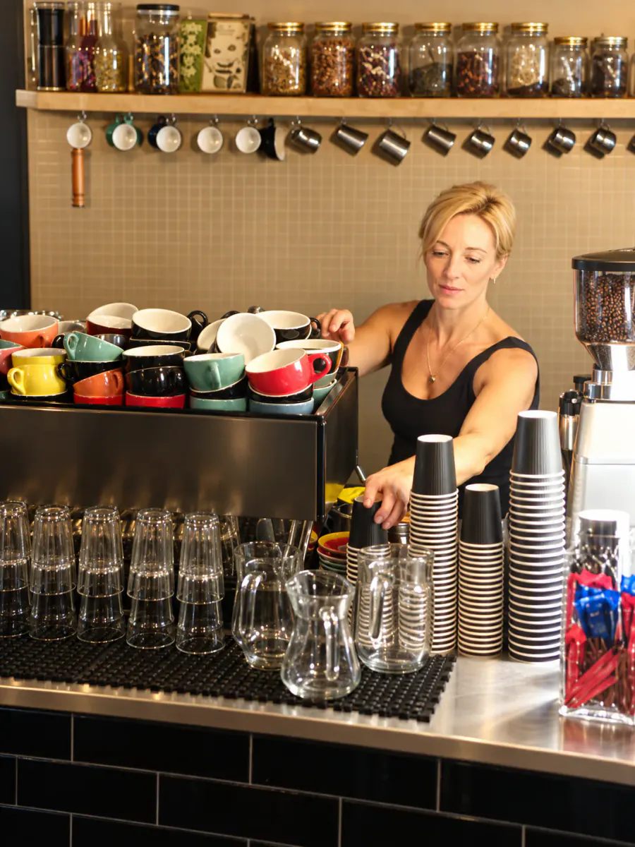 Coffee service behind The Sugar Bowl Cafe counter