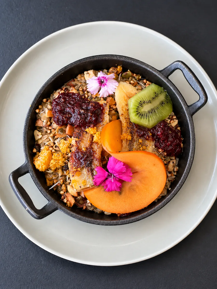 A fruit-topped breakfast bowl at The Sugar Bowl Cafe